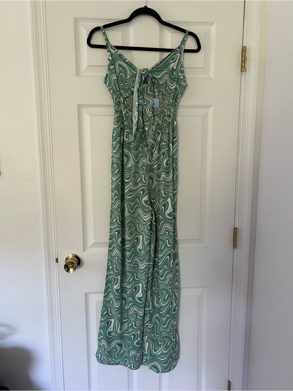 NWT Hesperus Green Swirl Tie Front Wide Leg Jumpsuit Medium